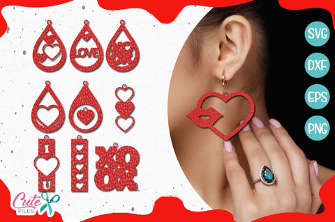 Valentines day set earring templante svg SVG Cute files 