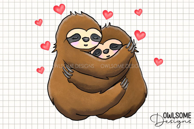 Valentine's Day Sloth Couple Love PNG Sublimation Owlsome.Designs 
