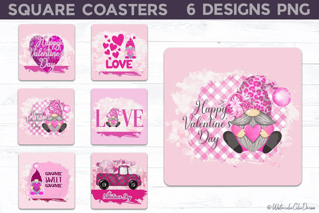 Valentines Day Square Coaster Bundle Sublimation WatercolorColorDream 