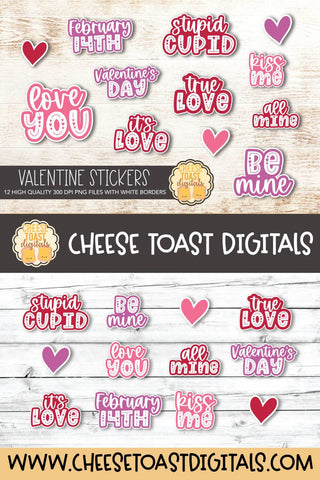 Valentine's Day Sticker Bundle | 12 Designs SVG Cheese Toast Digitals 