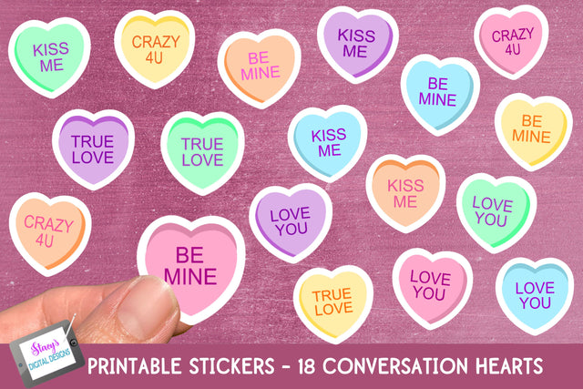 Valentine's Day Stickers - 18 Valentine Conversation Hearts SVG Stacy's Digital Designs 