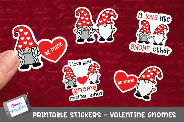 Valentine's Day Stickers - 5 Valentine Gnome Stickers - PNG SVG Stacy's Digital Designs 
