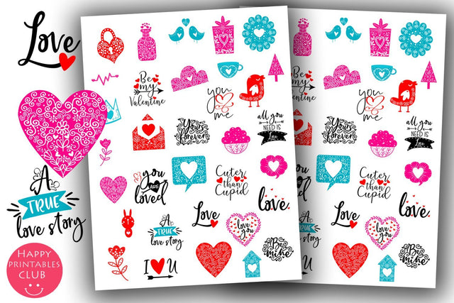 Valentines Day Stickers Cute- Love Planner Stickers SVG Happy Printables Club 