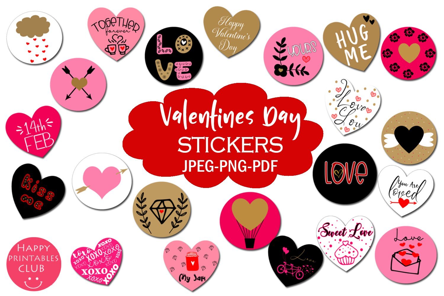 Printable Valentine's Day Stickers Valentines Stickers Print and Cut  Valentines Day Sticker Bundle Love Stickers Happy Valentine 