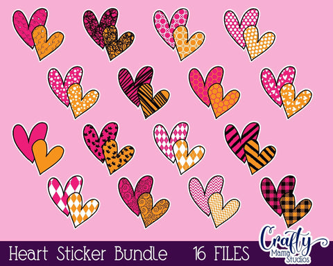 Valentine's Day Stickers, Heart - Patterned Hearts - Valentine SVG Crafty Mama Studios 