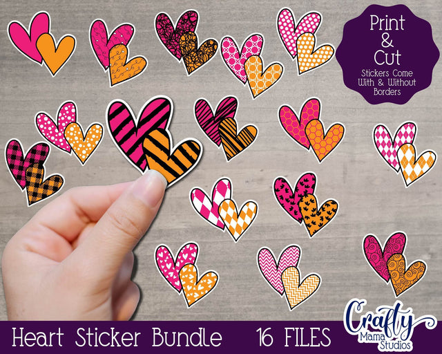 Valentine's Day Stickers, Heart - Patterned Hearts - Valentine SVG Crafty Mama Studios 