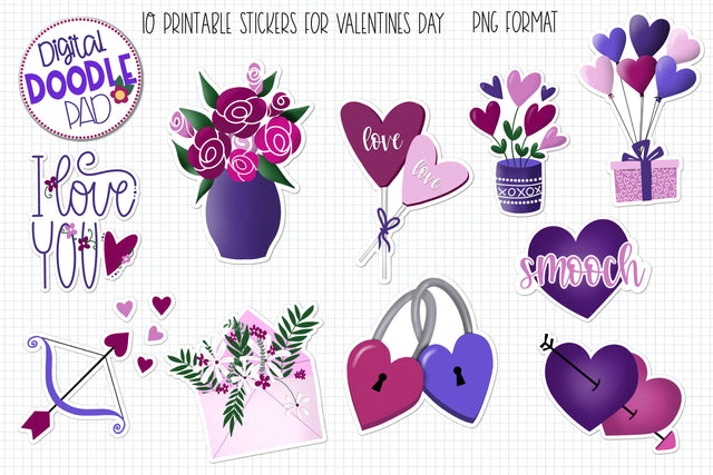 Valentine's Day Stickers Sketch DESIGN Digital Doodle Pad 