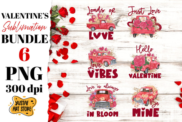 Valentine's Day sublimation Bundle. 6 Valentine's truck PNG Sublimation Yustaf Art Store 