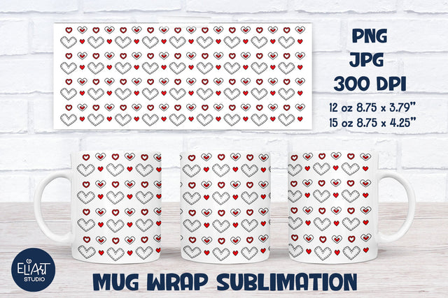 Valentines Day Sublimation, Hearts Full Mug Wrap, Love Mug Sublimation. Sublimation Elinorka 