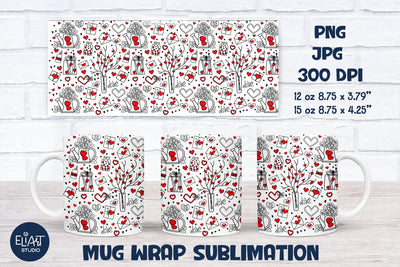 Valentines Day Sublimation, Hearts Full Mug Wrap, Love Mug Sublimation. Sublimation Elinorka 