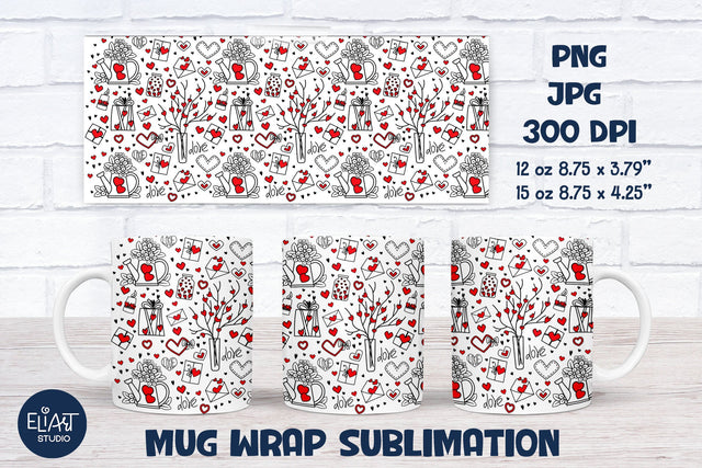 Valentines Day Sublimation, Hearts Full Mug Wrap, Love Mug Sublimation. Sublimation Elinorka 
