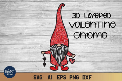 Valentines Day SVG, 3D Layered Gnome SVG with Hearts, 6 Layers. 3D Paper Elinorka 