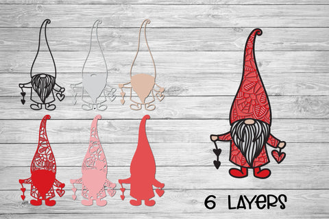 Valentines Day SVG, 3D Layered Gnome SVG with Hearts, 6 Layers. 3D Paper Elinorka 