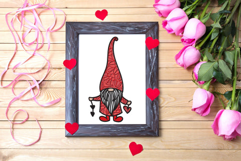 Valentines Day SVG, 3D Layered Gnome SVG with Hearts, 6 Layers. 3D Paper Elinorka 