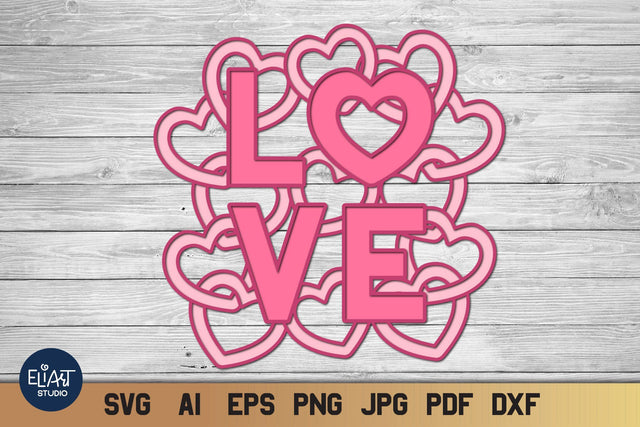 Valentines Day SVG, 3D Layered Heart SVG, 3 Layers. 3D Paper Elinorka 