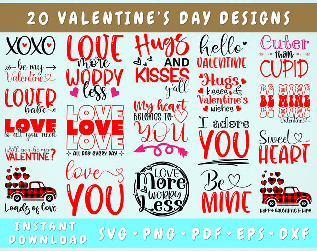 Valentine's Day SVG Bundle, 20 Designs, Valentine Quote SVG Cut Files, Valentines Day PNG Files SVG HappyDesignStudio 