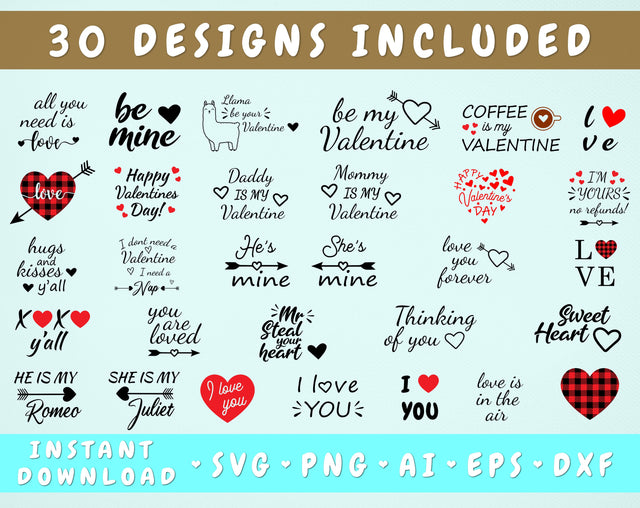 Valentine's Day SVG Bundle - 30 Designs SVG HappyDesignStudio 