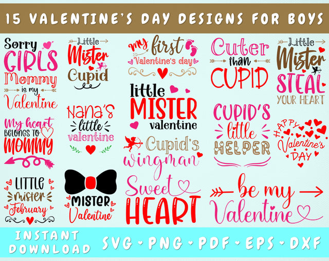 Valentine's Day SVG Bundle For Boys, 15 Designs, Cuter Than Cupid SVG, Little Mister Steal Your Heart SVG SVG HappyDesignStudio 