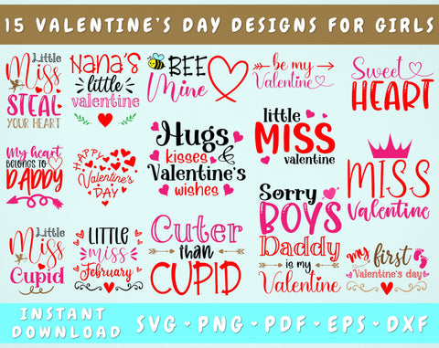 Valentine's Day SVG Bundle For Girls, 15 Designs, Little Miss Valentine SVG, Little Miss Steal Your Heart SVG SVG HappyDesignStudio 