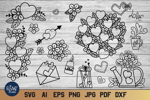 Valentines Day SVG Doodles Collection, Valentine SVG, 18 Elements. SVG Elinorka 