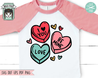Valentines Day SVG File, Candy Hears SVG File, Conversation Candy Hearts SVG, Valentines Day Cut File, Heart Candies Clipart SVG Wild Pilot 