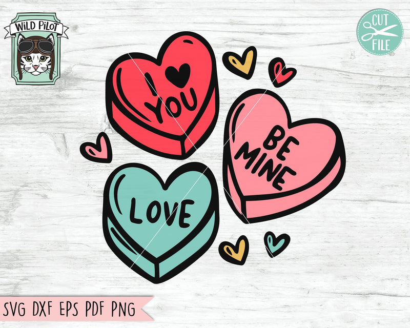 Valentines Day Conversation Candy Hearts SVG Cut File - So Fontsy