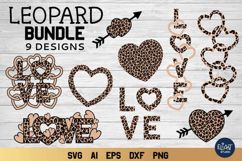 Valentines Day SVG, Leopard Bundle SVG, 9 Leopard Print Designs. SVG Elinorka 