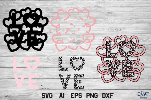 Valentines Day SVG, Leopard Love SVG with Hearts - 4 layers. SVG Elinorka 