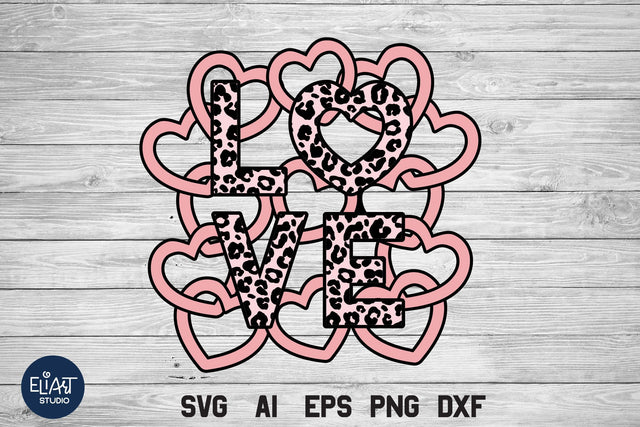 Valentines Day SVG, Leopard Love SVG with Hearts - 4 layers. SVG Elinorka 