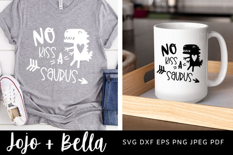 Valentines Day Svg, No Kiss-a-Saurus SVG, Kid's Valentine Svg, Love Svg, Valentines Svg File, Kids Valentine Svg, Svg Files For Cricut SVG Jojo&Bella 