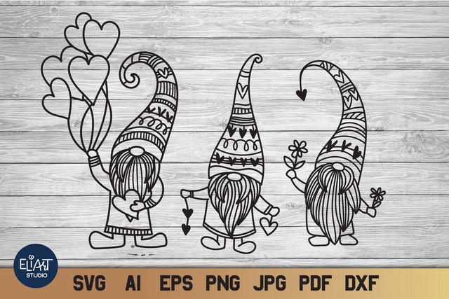 Valentines Day SVG, Valentine Gnomes with Hearts and Flowers. SVG Elinorka 