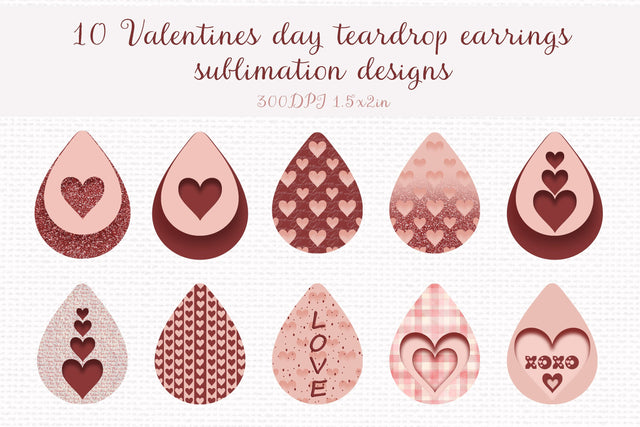 Valentine's day teardrop sublimation earrings design bundle Sublimation LuckyTurtleArt 