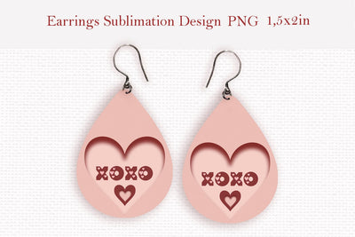 Valentines day teardrop sublimation earrings design Sublimation LuckyTurtleArt 