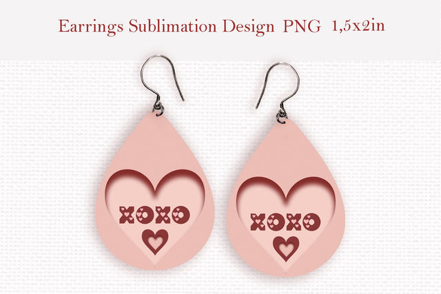 Valentines day teardrop sublimation earrings design Sublimation LuckyTurtleArt 