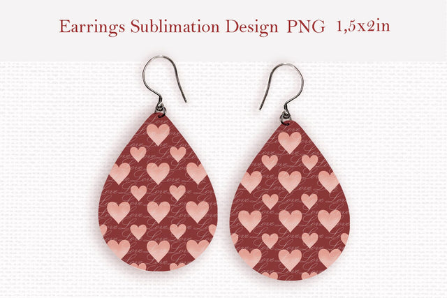 Valentines day teardrop sublimation earrings design Sublimation LuckyTurtleArt 