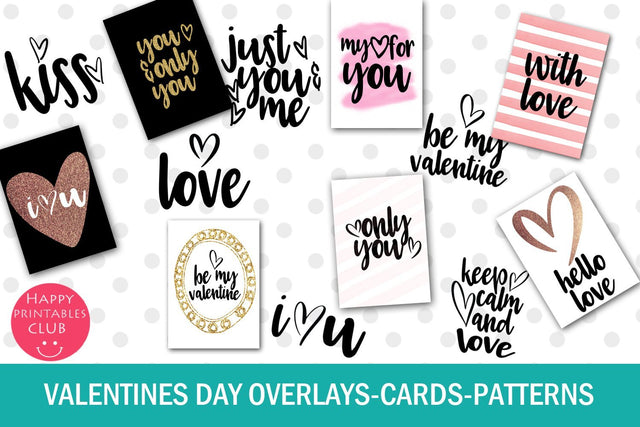 Valentines Day Text Overlays- Valentine Cards- Patterns SVG Happy Printables Club 