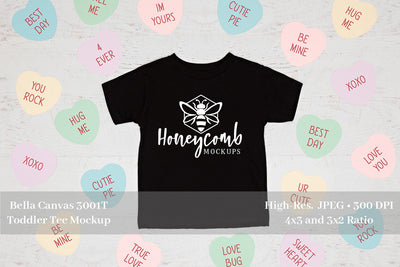 Valentines Day Toddler Mockup, Black Bella Canvas 3001T, Toddler Shirt Mockup Mock Up Photo Honeycomb Mockups 