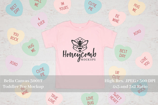 Valentines Day Toddler Mockup, Pink Bella Canvas 3001T, Toddler Shirt Mockup Mock Up Photo Honeycomb Mockups 