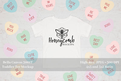 Valentines Day Toddler Mockup, White Bella Canvas 3001T, Toddler Shirt Mockup Mock Up Photo Honeycomb Mockups 
