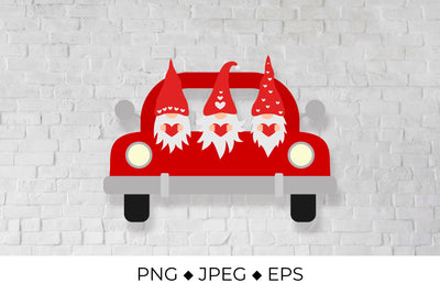 Valentines Day Truck and cute cartoon gnomes. Red retro truck Sublimation LaBelezoka 