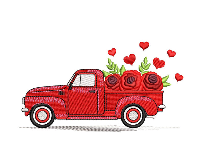 Valentine's Day Truck Embroidery Design, 3 sizes, Instant Download Embroidery/Applique DESIGNS Nino Nadaraia 