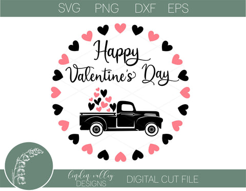 Valentine's Day Truck Round SVG||Happy Valentine's Day|Round Wood SIgn SVG SVG Linden Valley Designs 