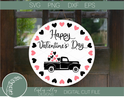 Valentine's Day Truck Round SVG||Happy Valentine's Day|Round Wood SIgn SVG SVG Linden Valley Designs 