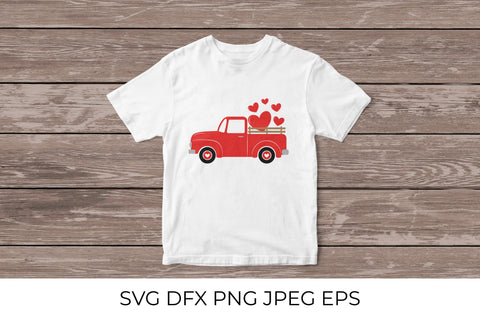 Valentines Day Truck. Vintage pickup delivers hearts. SVG LaBelezoka 