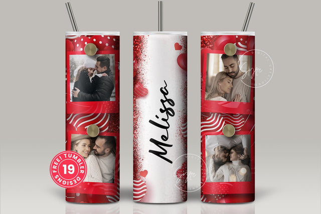Valentine's day Tumbler, Add Your Name, Photo Collage Tumbler Png, Red Heart Design, Skinny Tumbler 20oz Design Wrap, Seamless Sublimation Sublimation Syre Digital Creations 