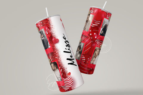 Valentine's day Tumbler, Add Your Name, Photo Collage Tumbler Png, Red Heart Design, Skinny Tumbler 20oz Design Wrap, Seamless Sublimation Sublimation Syre Digital Creations 