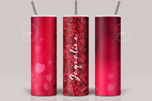 Valentine's day Tumbler, Add Your Name, Red Heart Design, Skinny Tumbler 20oz Design Wrap, Valentine Design, Seamless Sublimation Design PNG Sublimation Syre Digital Creations 