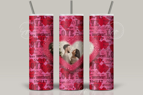 Valentine's day Tumbler, Couple Photo Frame Tumbler, Red Heart Design, Skinny Tumbler 20oz Design Wrap, Photo Tumbler, Seamless Sublimation Sublimation Syre Digital Creations 