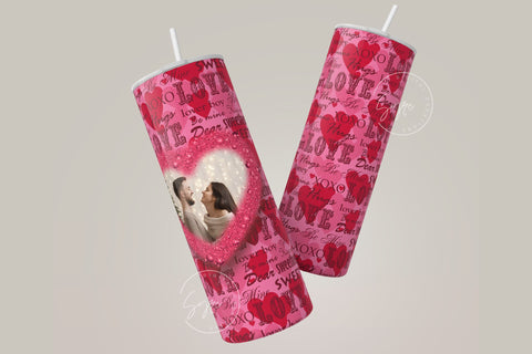 Valentine's day Tumbler, Couple Photo Frame Tumbler, Red Heart Design, Skinny Tumbler 20oz Design Wrap, Photo Tumbler, Seamless Sublimation Sublimation Syre Digital Creations 