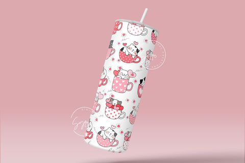 Valentine's day Tumbler, Cute Cat Tumbler Design, Heart Skinny Tumbler 20 oz Design Wrap, Love Tumbler, Seamless Sublimation Design PNG Sublimation Syre Digital Creations 